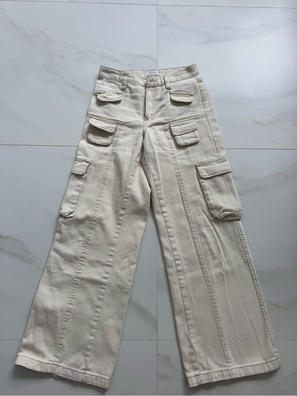 PacSun Cream Wide-Leg Cargo Jeans